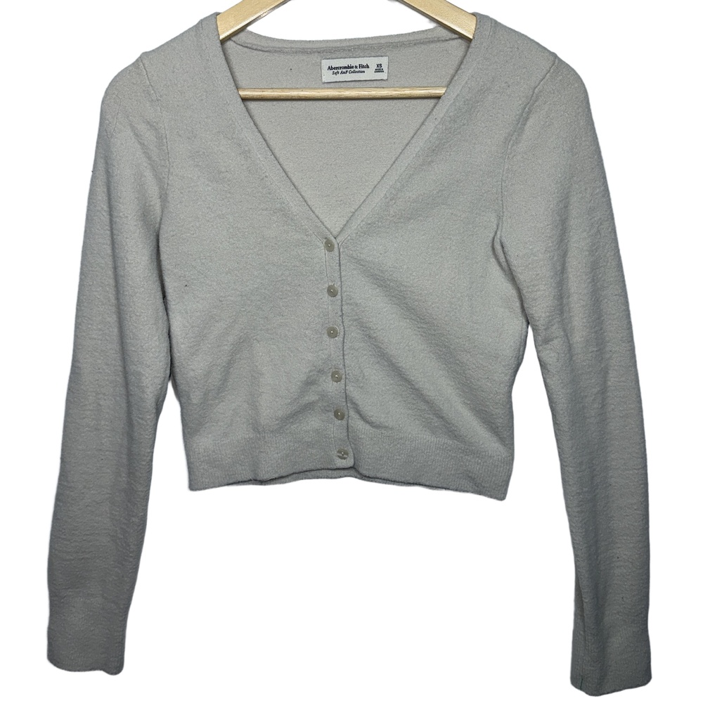 Abercrombie & Fitch Soft AF Gray V-Neck Cropped Cardigan Sweater Top Size XS